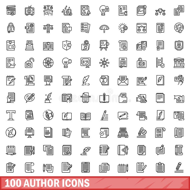 100 author icons set. Outline illustration of 100 author icons vector set isolated on white background. 100 author icons set. Outline illustration of 100 author icons vector set isolated on white background