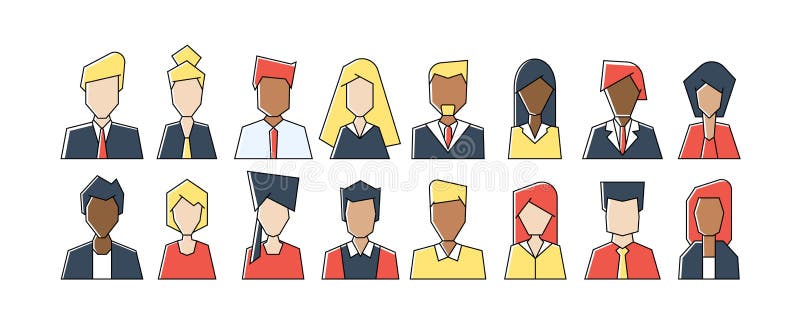 Icone di avatar di un gruppo di facce geometriche che lavorano la diversità delle persone, diversi uomini d'affari e donne Icona illustrazione vettoriale Icone di avatar di un gruppo di facce geometriche che lavorano la diversità delle persone, diversi uomini d'affari e donne Icona illustrazione vettoriale