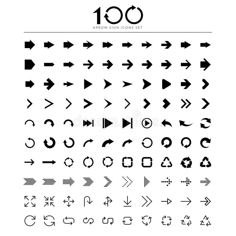 100 icone di base del segno della freccia messe