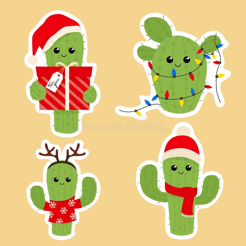 Icone di cactus natalizi royalty illustrazione gratis Icone di cactus natalizi royalty illustrazione gratis