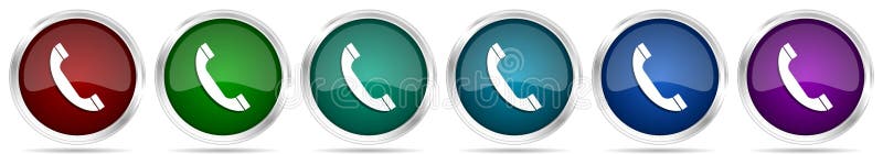 Icone di contatto per le chiamate telefoniche set di pulsanti metallici lucidi in argento in 6 opzioni di colore isolate su sfondo royalty illustrazione gratis