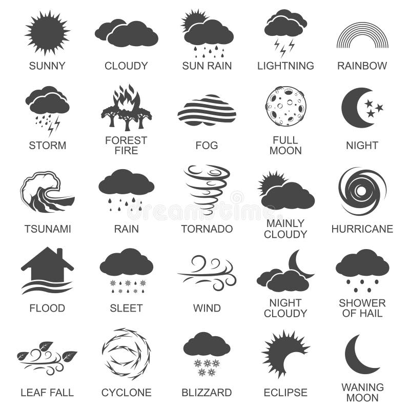 Natural disaster icons black set with tsunami snow storm thunder vector illustration. Natural disaster icons black set with tsunami snow storm thunder vector illustration