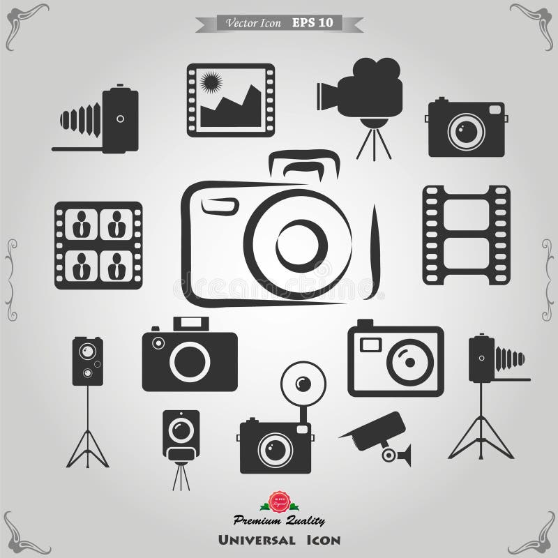 Icone di fotografia ed icone di funzione della macchina fotografica royalty illustrazione gratis Icone di fotografia ed icone di funzione della macchina fotografica royalty illustrazione gratis
