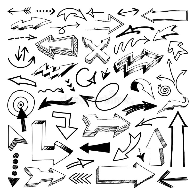 Icone di frecce disegnate a mano del vettore impostate su bianco royalty illustrazione gratis Icone di frecce disegnate a mano del vettore impostate su bianco royalty illustrazione gratis