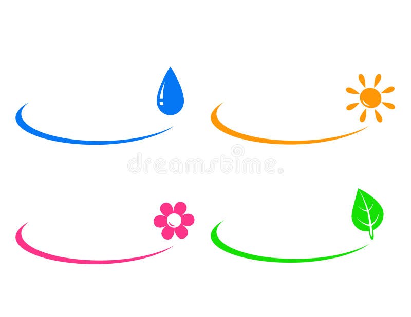 Icone di goccia di acqua, del sole, del fiore e della foglia verde illustrazione vettoriale Icone di goccia di acqua, del sole, del fiore e della foglia verde illustrazione vettoriale