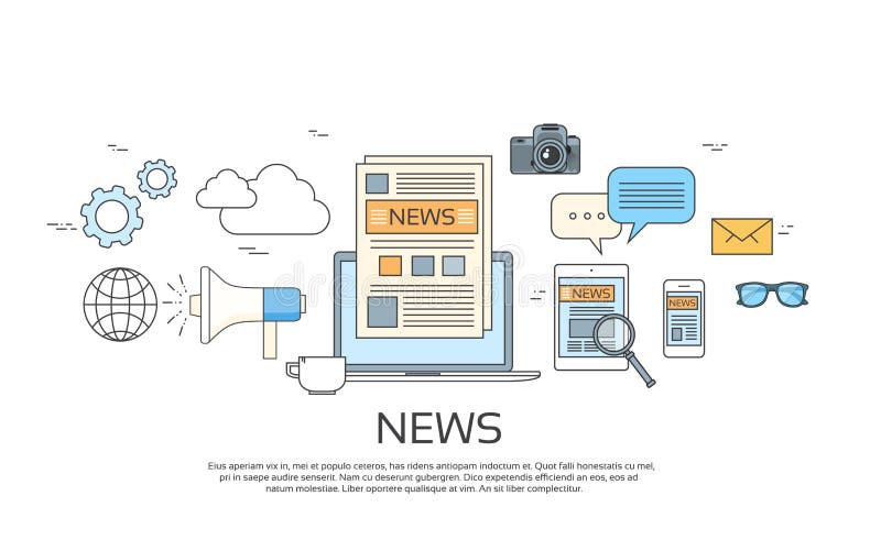 Icone di notizie, giornale, insieme dell'insegna di web di carta dello Smart Phone della compressa illustrazione di stock