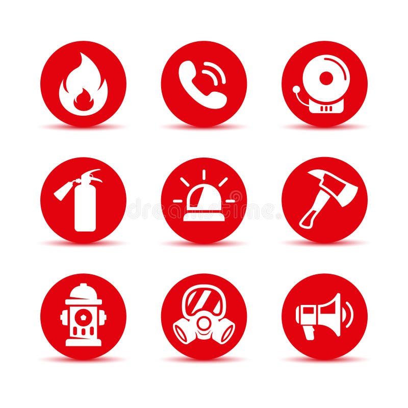 Icone di protezione antincendio messe Icone di emergenza del fuoco messe Segni di vettore