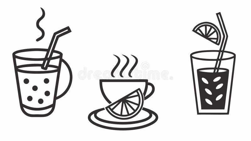 Icone di rinfrescamento per bevande : progettazione generativa del vettore della limonata del tè per il caffè illustrazione di stock