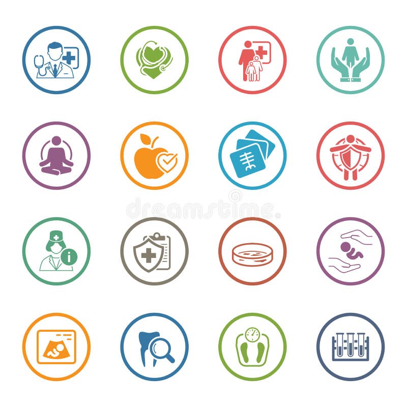Icone di sanità e mediche messe Progettazione piana illustrazione vettoriale Icone di sanità e mediche messe Progettazione piana illustrazione vettoriale