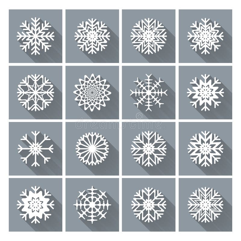 Icone di Snowflakes impostate con ombreggiatura lunga Elementi di progettazione piatta per le schede natalizie illustrazione di stock Icone di Snowflakes impostate con ombreggiatura lunga Elementi di progettazione piatta per le schede natalizie illustrazione di stock