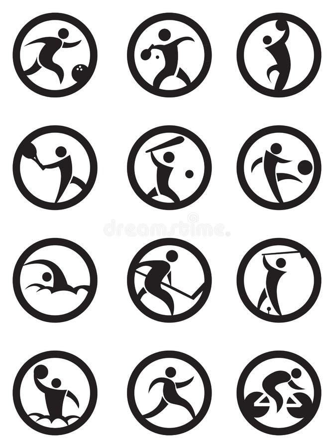 Icone di sport del cerchio in bianco e nero illustrazione vettoriale Icone di sport del cerchio in bianco e nero illustrazione vettoriale