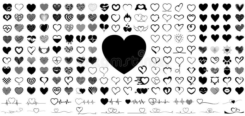 Icone di un set di cuore unico a diversi cuori disegnati a mano collezione di una linea continua di cuori carini battito cardiaco illustrazione vettoriale