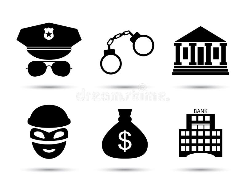 Icone di vettore della prigione e del criminale messe royalty illustrazione gratis Icone di vettore della prigione e del criminale messe royalty illustrazione gratis