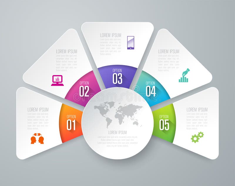 Icone di vettore e di affari di progettazione di Infographics con 5 opzioni