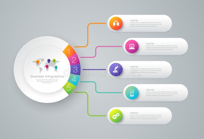 Icone di vettore e di affari di progettazione di Infographics con 5 opzioni illustrazione vettoriale