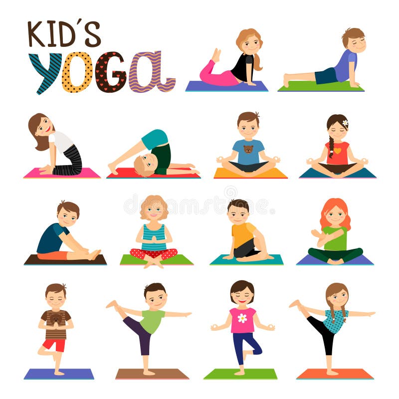 Icone di yoga dei bambini messe illustrazione di stock Icone di yoga dei bambini messe illustrazione di stock