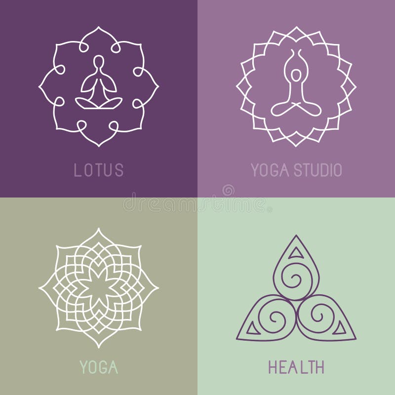Icone di yoga di vettore e linea rotonda distintivi illustrazione vettoriale Icone di yoga di vettore e linea rotonda distintivi illustrazione vettoriale