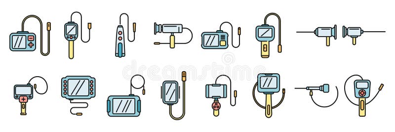 Endoscope icons set outline vector. Digestive gastric. Gastro examination thin line color flat on white. Endoscope icons set outline vector. Digestive gastric. Gastro examination thin line color flat on white