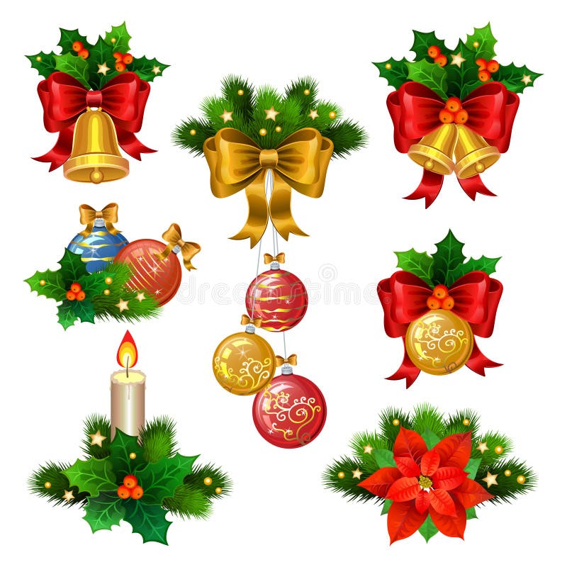 Icone festive degli ornamenti di Natale messe