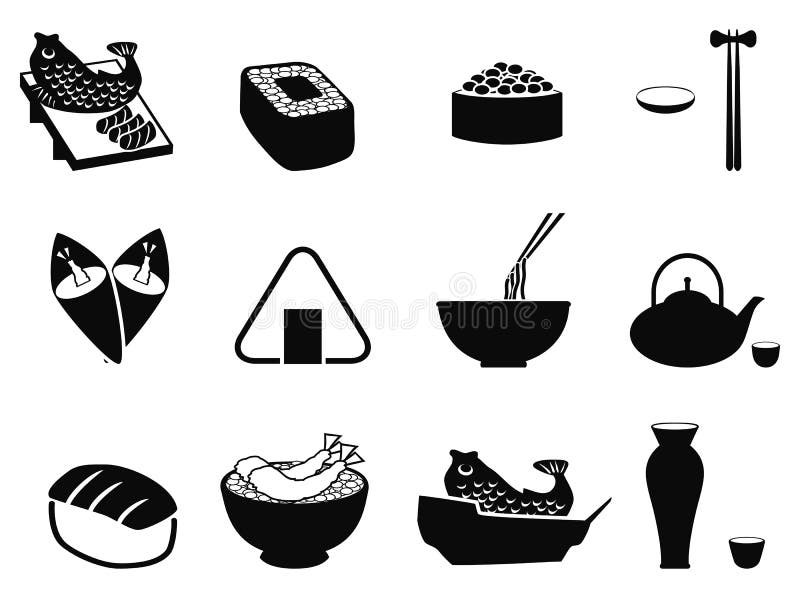 Icone giapponesi dell'alimento messe illustrazione vettoriale