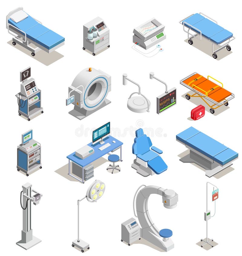 Icone isometriche dell'attrezzatura medica royalty illustrazione gratis