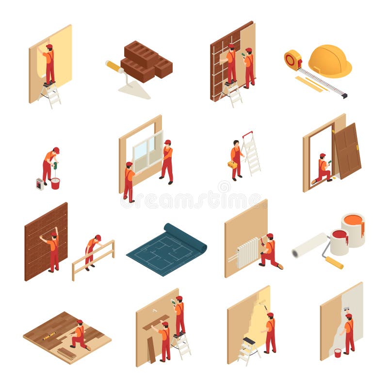 Icone isometriche di rinnovamento domestico royalty illustrazione gratis Icone isometriche di rinnovamento domestico royalty illustrazione gratis