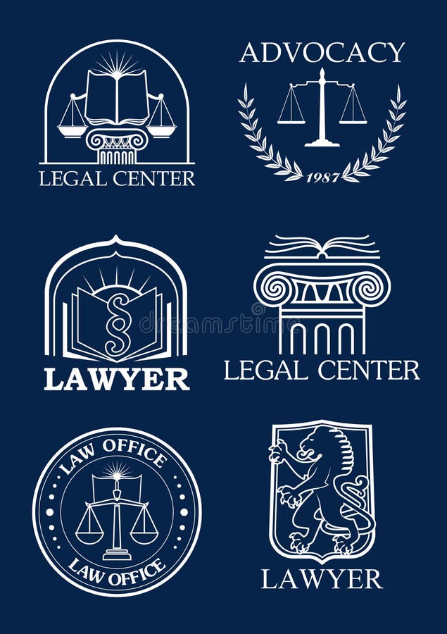 Icone legali di vettore dell'avvocato o di avvocatura messe