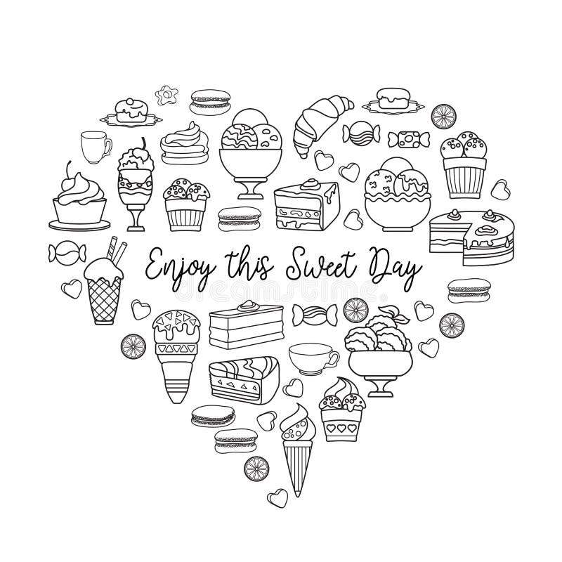 Icone lineari dei dolci Goda di questo giorno dolce illustrazione di stock Icone lineari dei dolci Goda di questo giorno dolce illustrazione di stock