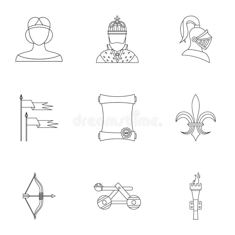 Icone medievali messe, stile dell'armatura del profilo