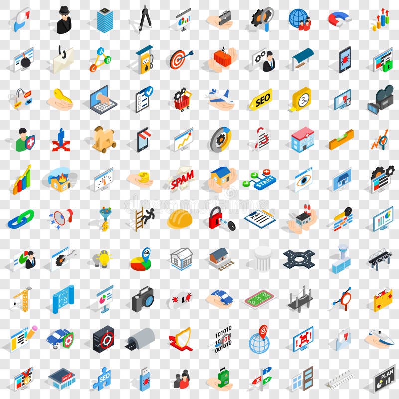 100 interface icons set in isometric 3d style for any design vector illustration. 100 interface icons set in isometric 3d style for any design vector illustration