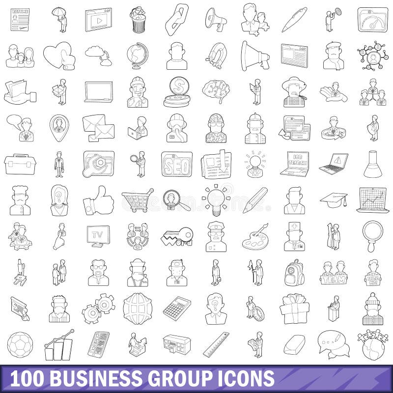 100 business group icons set in outline style for any design vector illustration. 100 business group icons set in outline style for any design vector illustration