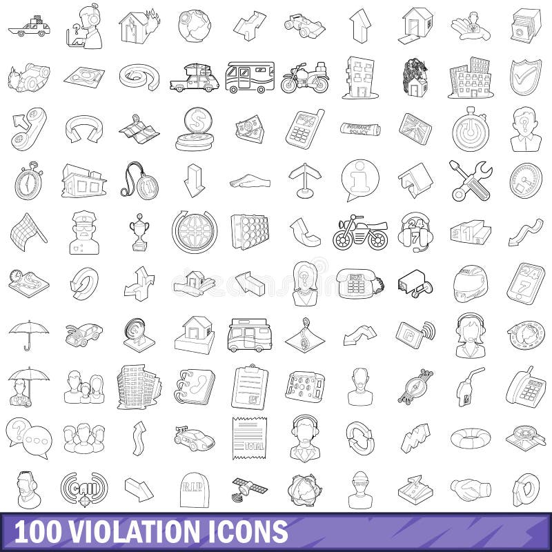 100 violation icons set in outline style for any design vector illustration. 100 violation icons set in outline style for any design vector illustration