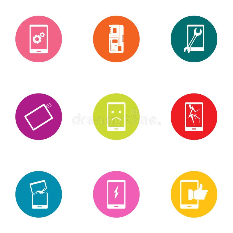 Icone messe, stile piano di commercio del telefono royalty illustrazione gratis Icone messe, stile piano di commercio del telefono royalty illustrazione gratis