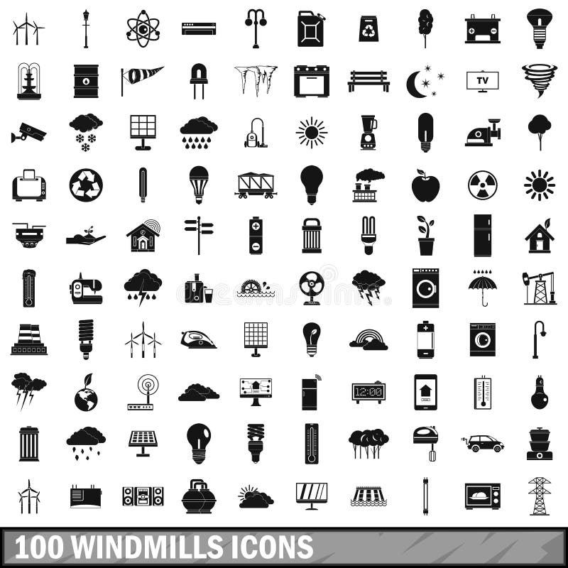 100 icone messe, stile semplice dei mulini a vento royalty illustrazione gratis 100 icone messe, stile semplice dei mulini a vento royalty illustrazione gratis