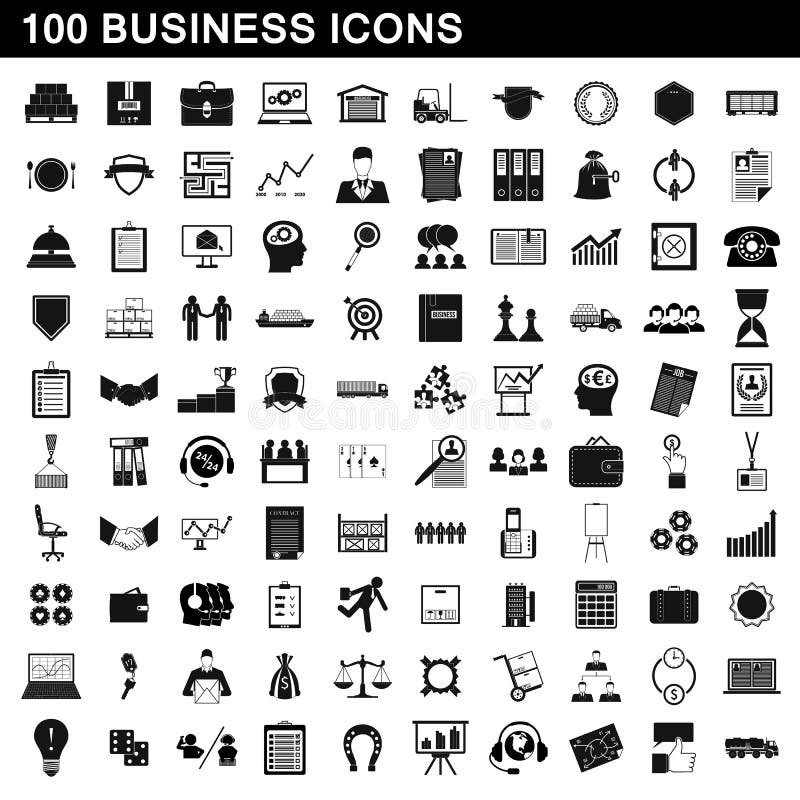 100 icone messe, stile semplice di affari illustrazione vettoriale