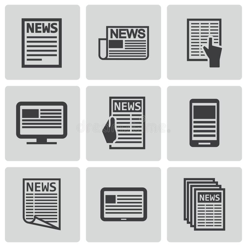 Icone nere del giornale di vettore messe illustrazione vettoriale