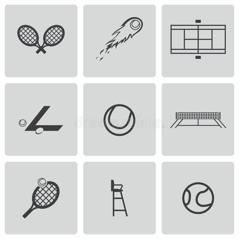 Icone nere di tennis di vettore messe illustrazione vettoriale Icone nere di tennis di vettore messe illustrazione vettoriale