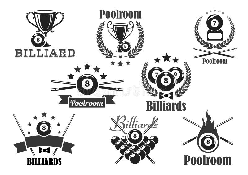 Icone o emblemi di vettore di concorso del biliardo messi