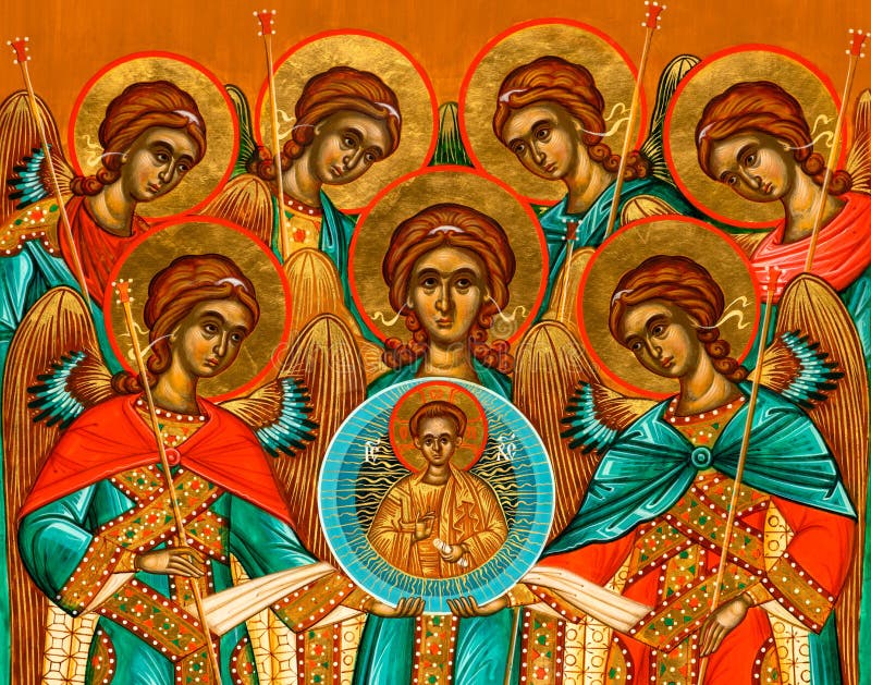 Orthodox icon depicting the Synaxis of the Holy Archangels painted in the Byzantine style. Orthodox icon depicting the Synaxis of the Holy Archangels painted in the Byzantine style