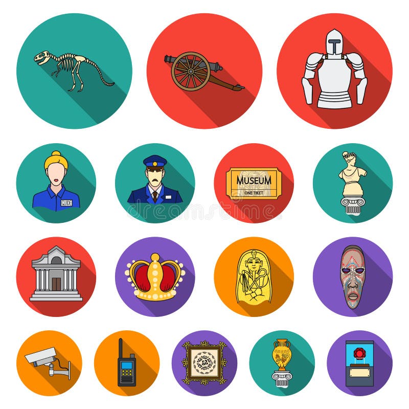 Icone piane della galleria e del museo nella raccolta dell'insieme per progettazione Lo stoccaggio e la mostra del pezzo forte ve illustrazione di stock Icone piane della galleria e del museo nella raccolta dell'insieme per progettazione Lo stoccaggio e la mostra del pezzo forte ve illustrazione di stock