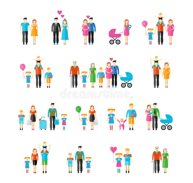 Icone piane di stile della famiglia illustrazione vettoriale
