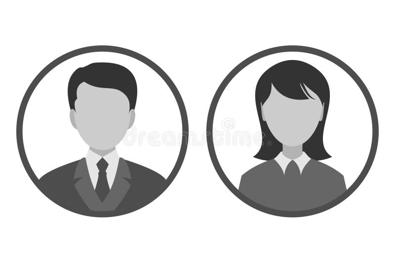 Icone ridotte al minimo maschile e femminile in fotogrammi circolari grafici vettoriali isolati su bianco illustrazione di stock