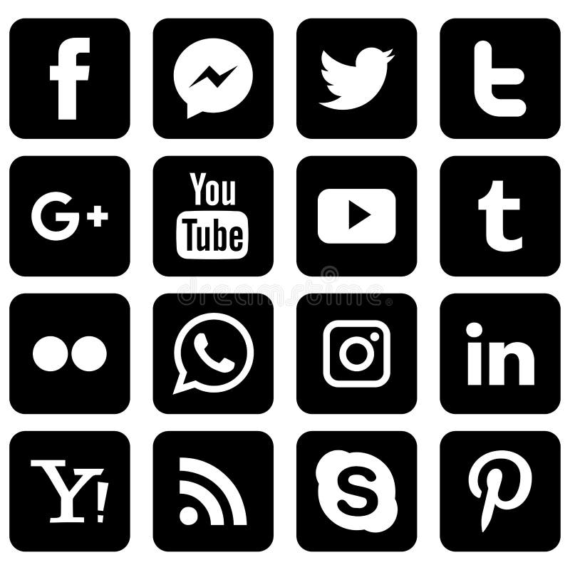 Icone sociali popolari di media messe nere
