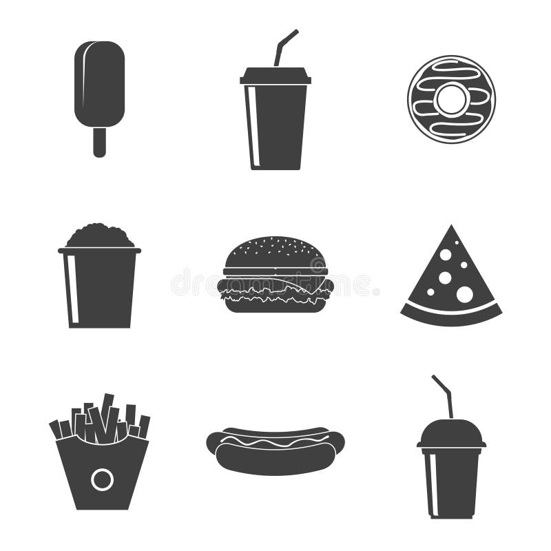 Icone stabilite degli alimenti a rapida preparazione su fondo bianco royalty illustrazione gratis Icone stabilite degli alimenti a rapida preparazione su fondo bianco royalty illustrazione gratis