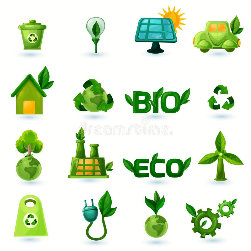 Green ecology and alternative energy with leafs icons set isolated vector illustration. Green ecology and alternative energy with leafs icons set isolated vector illustration