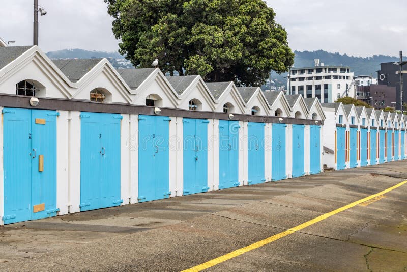 Iconic Blue Boat Sheds In Wellington New Zealand royalty free stock photo Iconic Blue Boat Sheds In Wellington New Zealand royalty free stock photo
