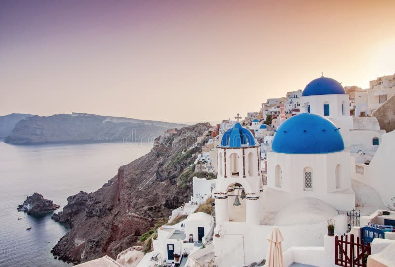 Iconic Blue Domed Church in Fira, Santorini, Greece Stock Photo - Image ...