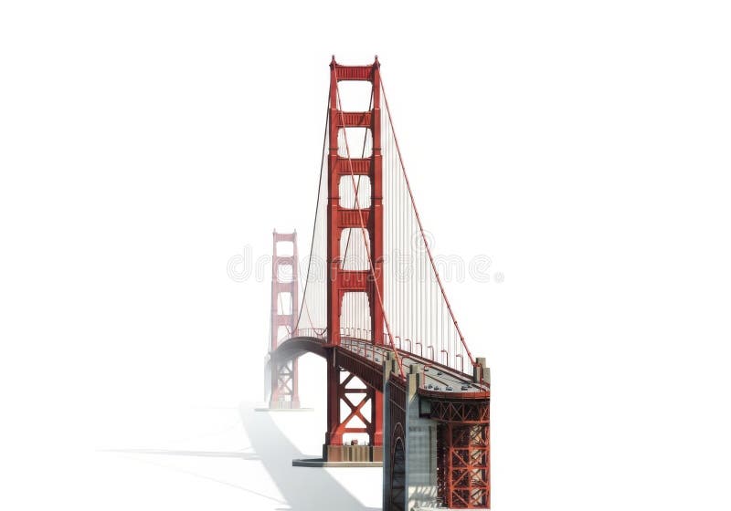 Iconic red golden gate bridge tower section isolated on white background for design stock illustration