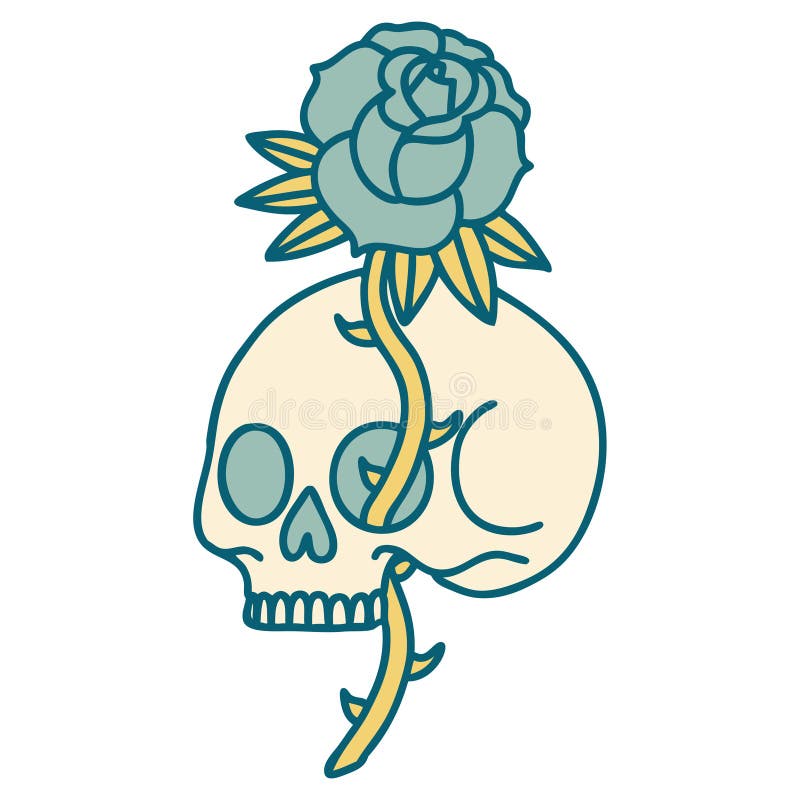 Tattoo Style Icon of a Skull and Rose Stock Vector - Illustration of ...