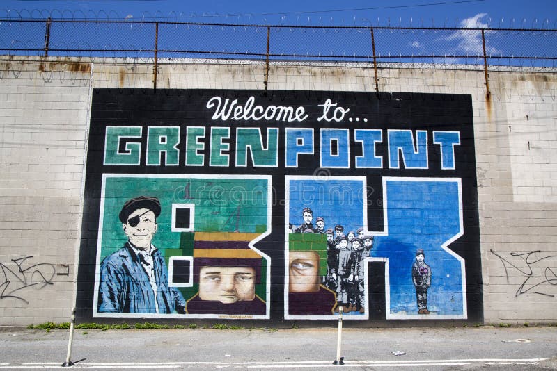 NEW YORK - MAY 6 - Iconic â€œWelcome to Greenpoint BKâ€ mural at the India Street Mural Project in Brooklyn on May 6, 2014